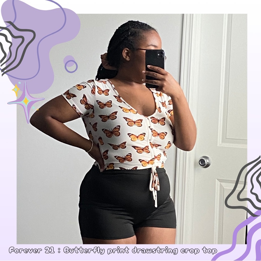 💜30% off sale💜 Forever 21 | Butterfly print drawstring crop top